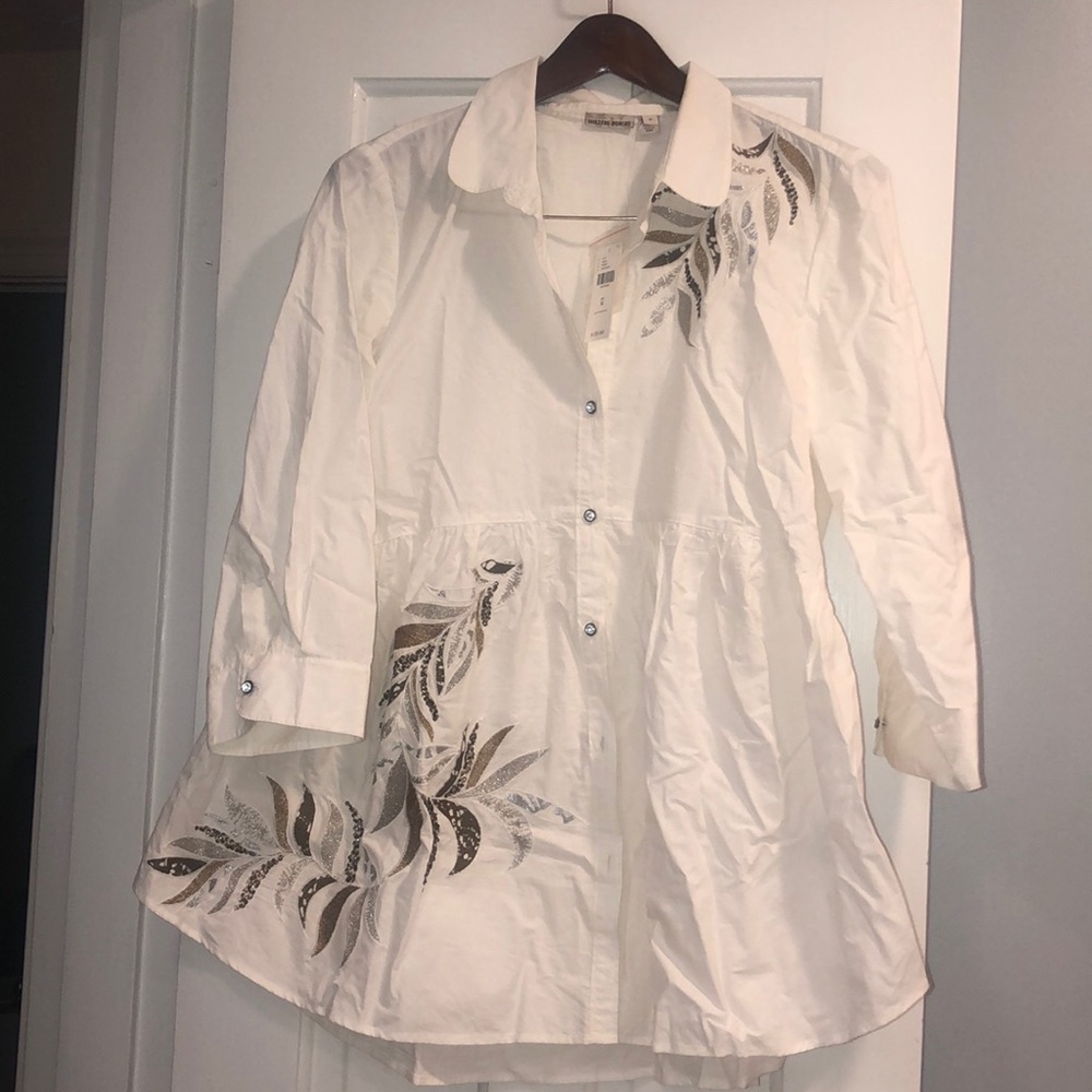 Women’s White Sparkle Anthropologie Button Up